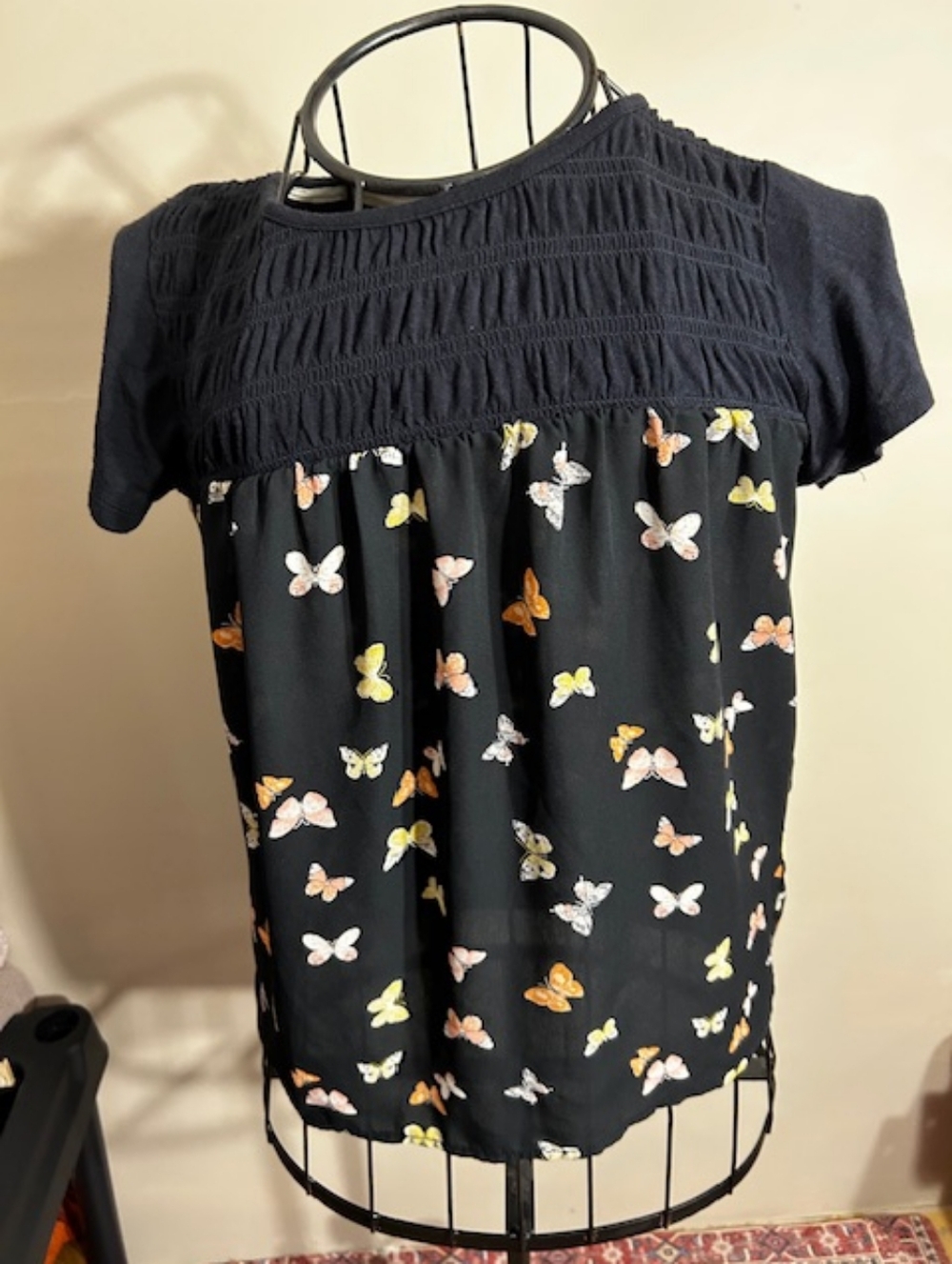 womens size extra small blouse shirt blouse tee t butterfly black